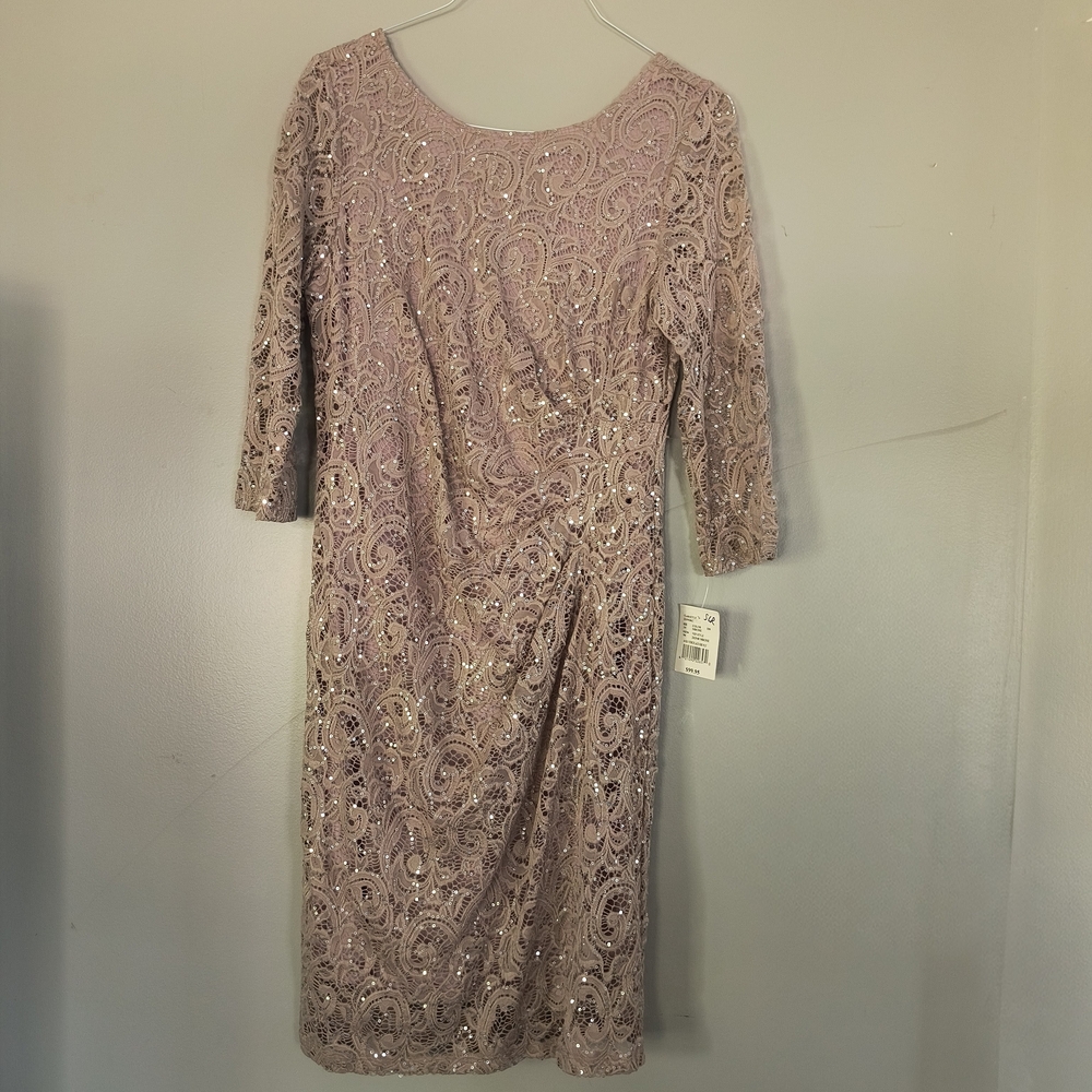 MARINA Blush Mid Sleeve Lace Midi Dress